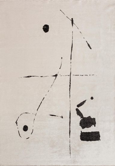 Pirlanta White & Black Abstract Living Room Rug