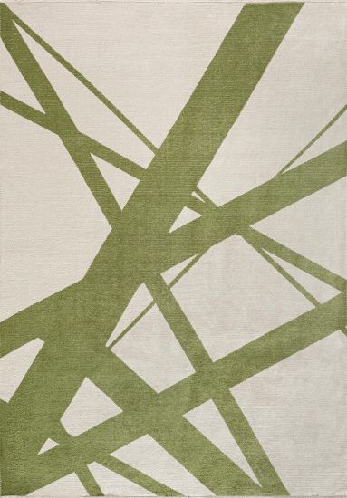 Ecra Geometric Cream & Green Living Room Rug