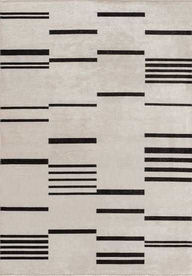 Edifies Cream & Black Geometric Dining Room Rug