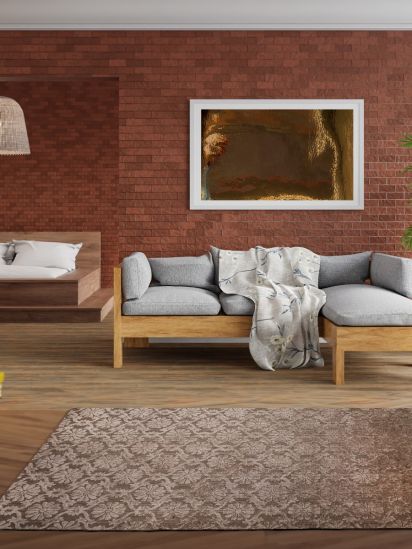 Modern Beige Damask Handloom Rug