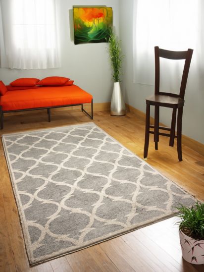 Contemporary Grey Trellis Hand-Knotted Rug