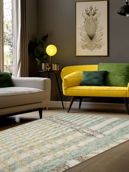 Modern Yellow & Green Geometric Living Room Rug