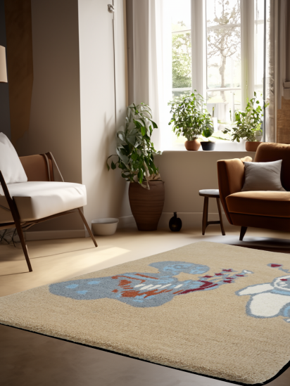 Contemporary Hand-Tufted Beige & Grey Kids Rug