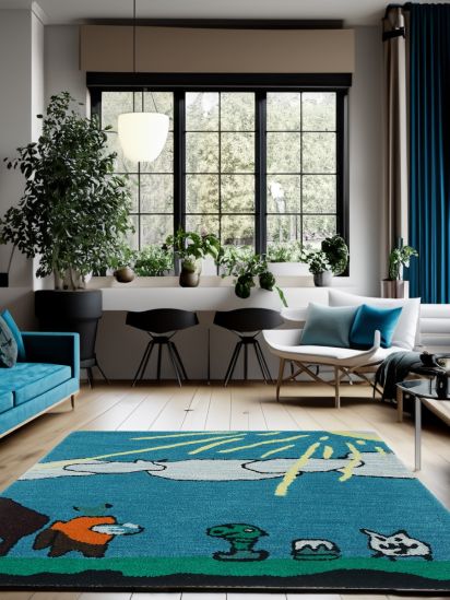Hand-Tufted Blue Kids Modern Rug