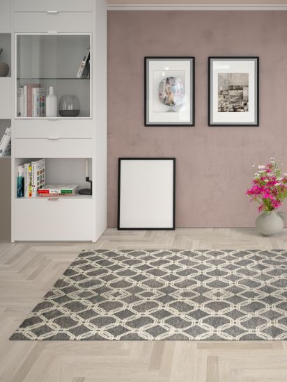 Modern Black Trellis Hand-Tufted Rug