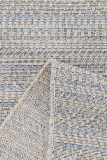 Verdant Blue Beige Stripes Outdoor Area Rug