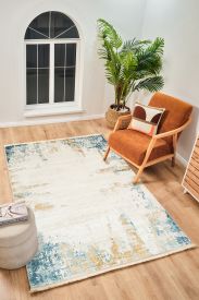 Perre75 Cream Blue Modern Abstract Bedroom Rug