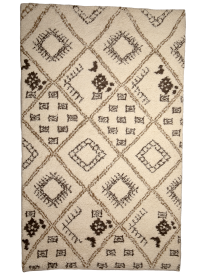 Contemporary Beige Geometric Hand-Knotted Rug