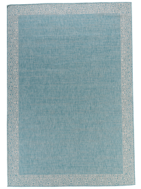 Meadow Blue Grey Bordered Plain Outdoor Area Rug